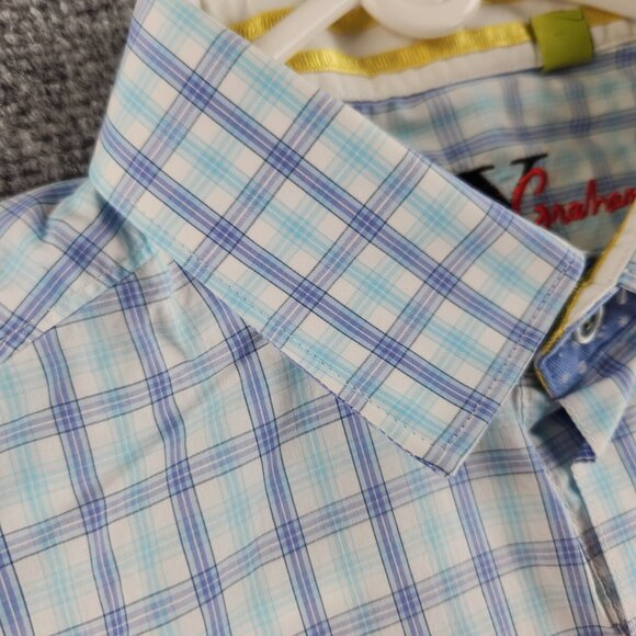 Robert Graham Button Up Shirt Men Blue Check Large Tailored Fit Long Sleeve - Picture 9 of 16